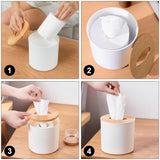 Bamboo Lid Round Tissue Holder Box 5x5'' – Decorative Toilet Paper Roll Dispenser & Dryer Sheet Case – Space-Saving Wood Organizer for Bathroom - for Paper Rolls Under 5 inches only BuleVina