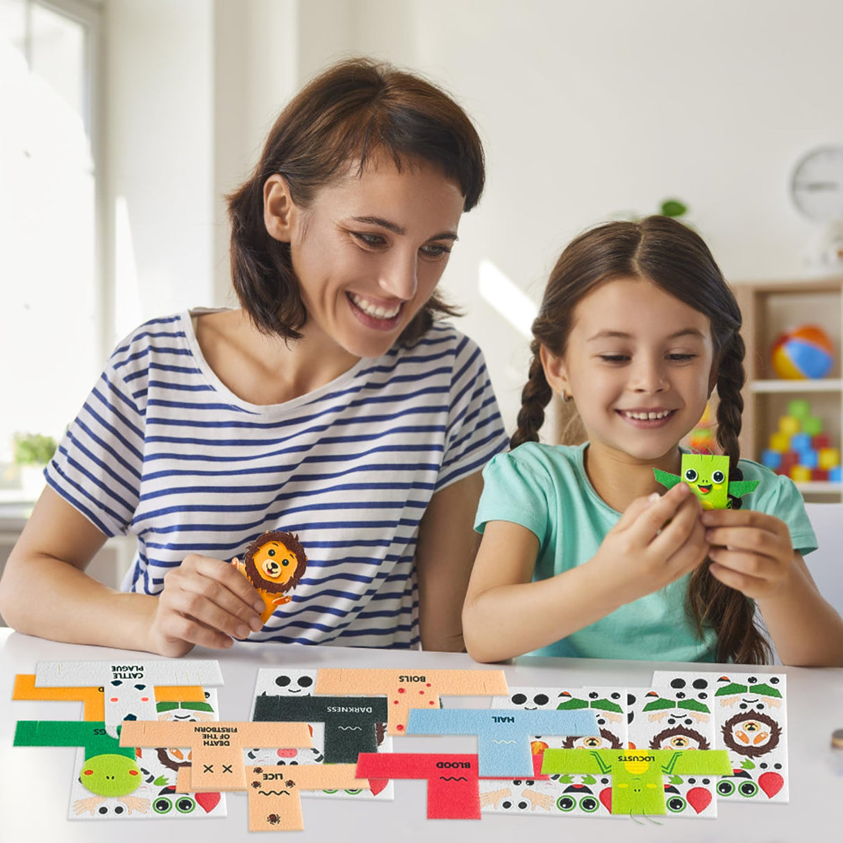 COcnny Passover Plagues Finger Puppets - 30pcs DIY Passover Toy Ten Plague Felt Hand Puppet Making Kit for Kids, Make Your Own Art Crafts Fingers Toys, Story Time Jewish Pesach Seder Supplies COcnny