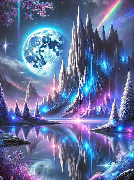 APTDYIGL 5D Moon Landscape Diamond Painting Kits for Adults Beginner,DIY Moon Landscape Diamond Art Kits for Adults,Round Full Drill Diamond Dots with Gem Art Kits,Home Wall Decor 12x16inch APTDYIGL