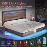 AMERLIFE Floating King Bed Frame with Recline Headboard and LED Lighting in Washed Gray AMERLIFE