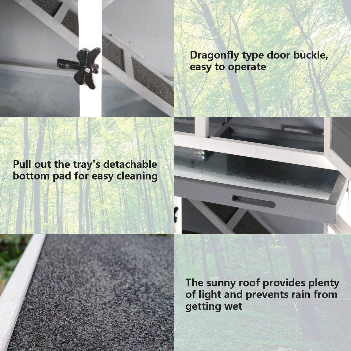 2 Story Solid Wood Rabbit/Bunny Hutch with 2 Large Main Rooms, Indoor Outdoor Rabbit House Guinea Pig Cage Pet House for Small Animals with Ventilation Door Removable Tray Waterproof Roof (Grey) AMZOSS