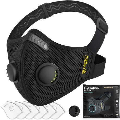 FIGHTECH Dust Mask Woodworking - Precision Fit L-Shaped Strap for all day Comfort - Reusable Respirator Carbon Filters Air Valves for Dust Protection, Constructio, Allergy Relief (Black Single, Large) FIGHTECH