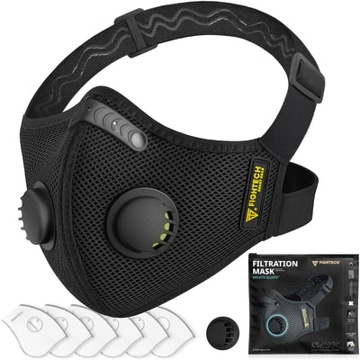 FIGHTECH Dust Mask Woodworking - Precision Fit L-Shaped Strap for all day Comfort - Reusable Respirator Carbon Filters Air Valves for Dust Protection, Constructio, Allergy Relief (Black Single, Large)