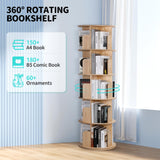 Rengue Rotating Bookshelf Tower, 5 Tiers Floor Standing Bookcase Storage Rack, 360 Display Round Spinning Bookshelf with Detachable Feet for Small Space, Bedroom, Living Room, Office Rengue