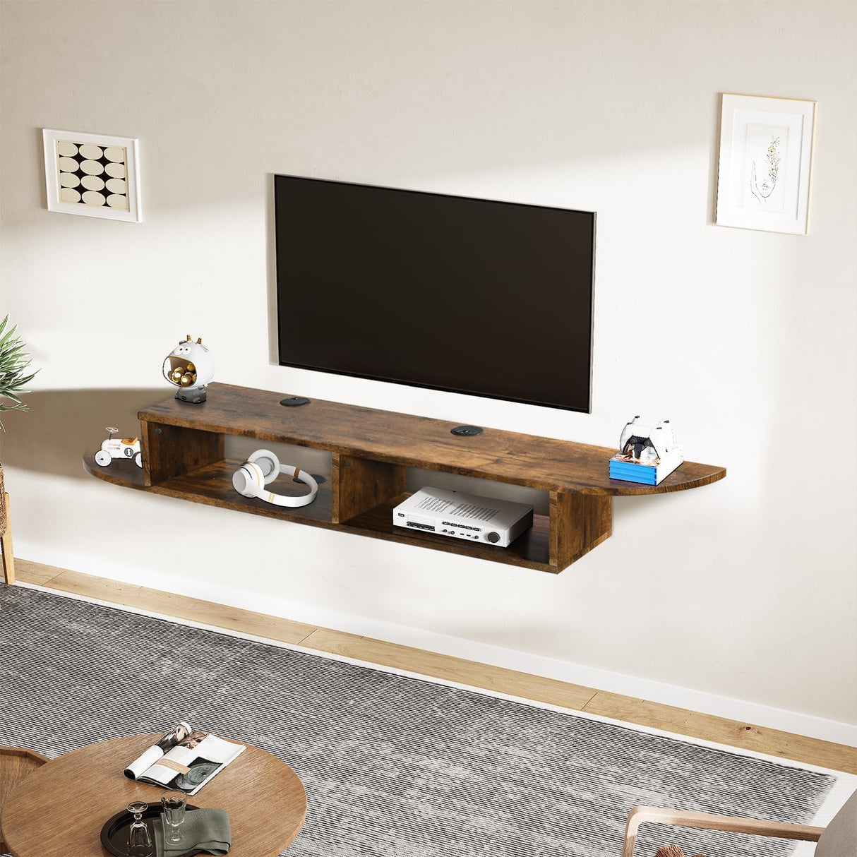 4 EVER WINNER Floating TV Stand, 55" Floating Entertainment Center with Storage, Floating TV Shelf Wall Shelf for Under TV, Living Room, Bedroom, Walnu 4 EVER WINNER
