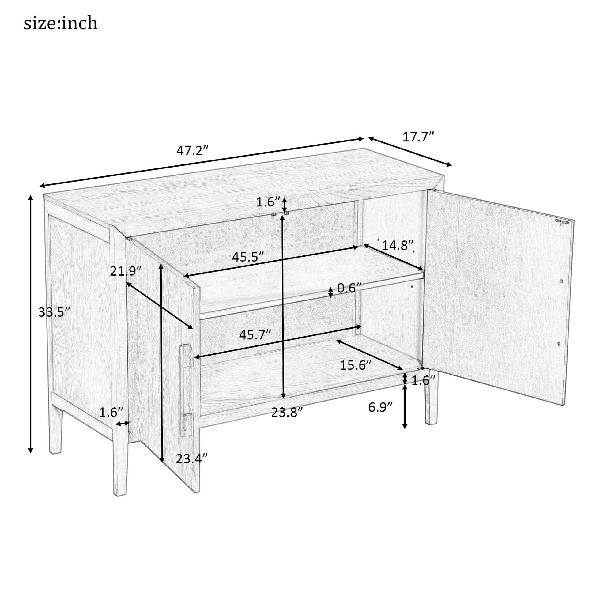 Merax New Black Wood Farmhouse Buffet Sideboard with Metal Handles and 2 Doors, Coffee Bar Storge Cabinet Console Table for Living Room Bedroom Kitchen Hallway, 47.2'' L - WoodArtSupply