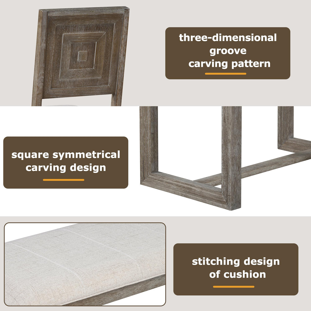 Merax Farmhouse Wooden Dining Set of 6, 59.6 inch Kitchen Table with Trestle Base, 4 Upholstered Chairs and 1 Bench, Easy Assemble Gray Merax