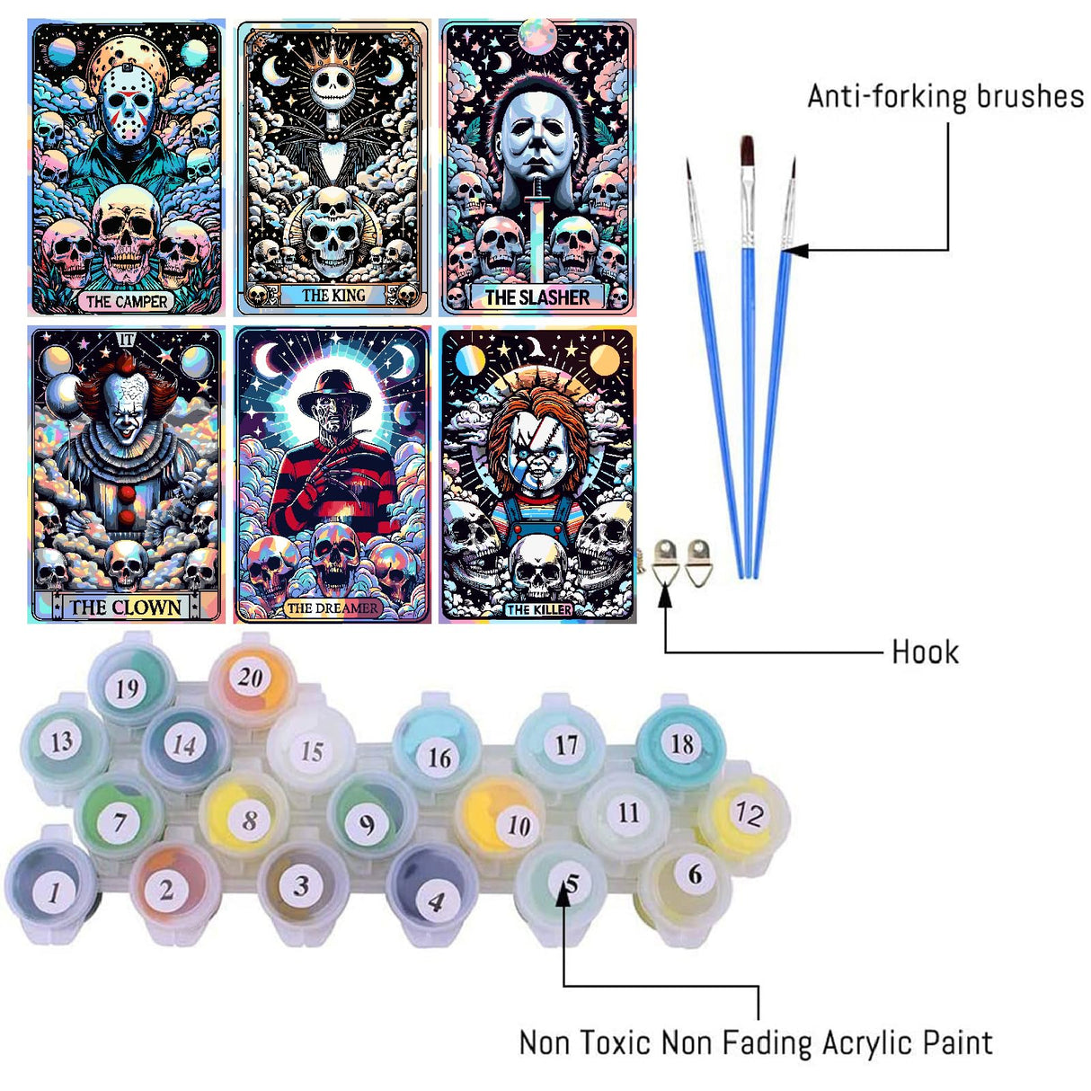 6 Packs Halloween Paint by Number Kits for Adults, Horror Movie Adult's Painting by Numbers on Canvas, Easy Acrylic DIY Oil Painting on Canvas, Home Wall Decor(12x16in No Frame) Clendo