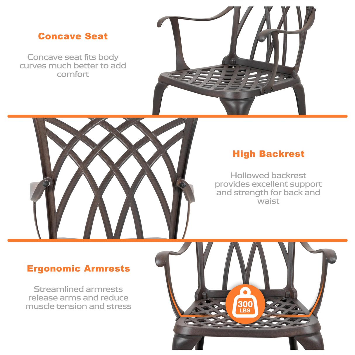 NUU GARDEN 5 Piece Outdoor Patio Dining Set, All-Weather Round Cast Aluminum Dining Table with 1.97" Umbrella Hole and Outdoor Patio Dining Chairs for Patio, Garden, Backyard, Balcony, Bronze NUU GARDEN