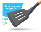 Cookward Silicone Cooking Utensils Set (6 pcs) Natural Wood Kitchen Utensils – Eco Friendly & BPA Free, Non-Scratch & Non-Stick Easy Grip -Black cookward