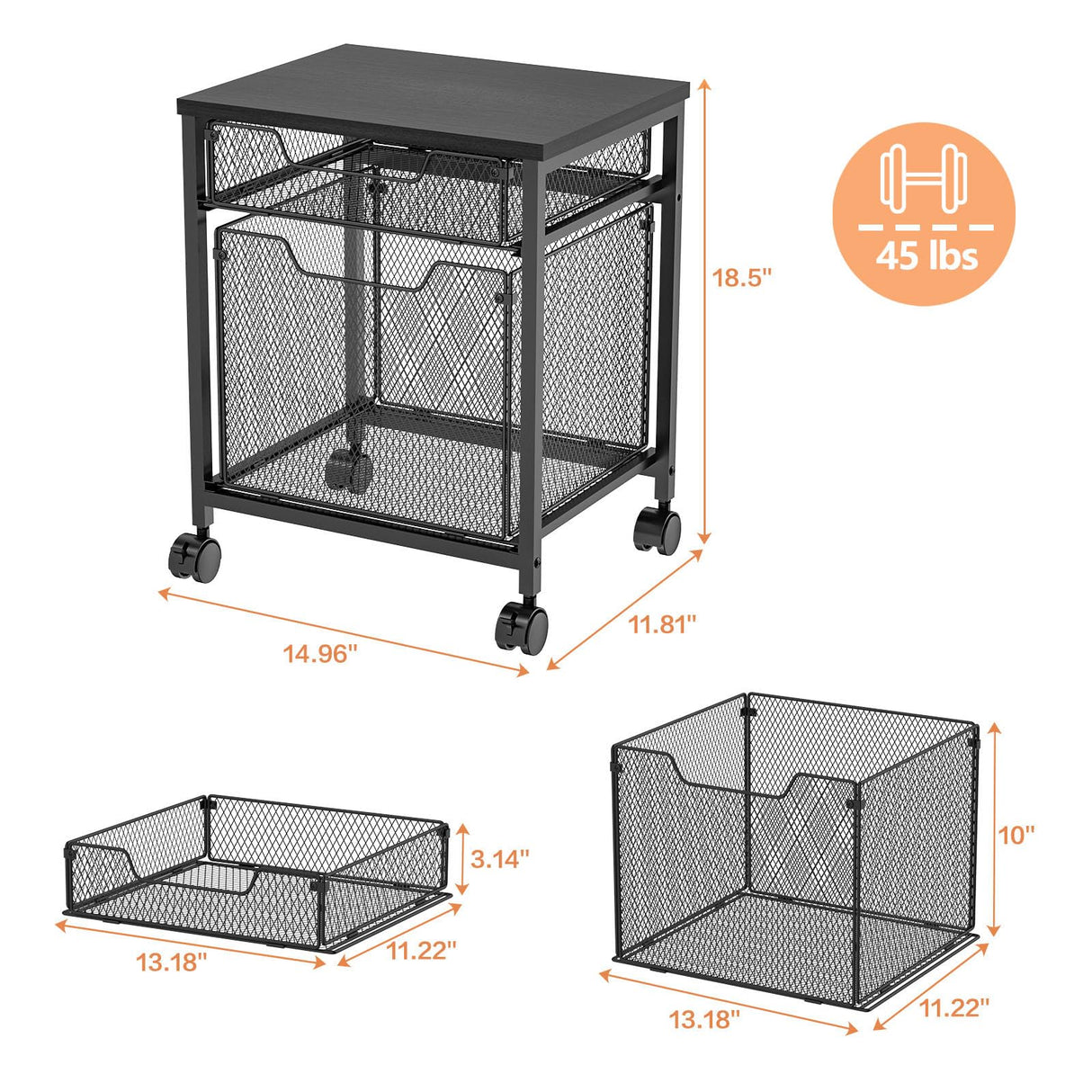 Rolling File Cabinet Cart, Printer Stand with Storage Drawer, Mobile Filing Cabinet on Lockable Wheel, Printer Cart with Hanging File Folder Organizer Beside Under Desk for Office Home(Patent Pending) Tiaoheka