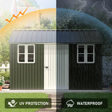 Vanacc 12x10.3x8.1 FT Galvanized Steel Outdoor Storage Shed with a Lockable Hinged Door and 2 Windows, Metal shed for Garden, Backyard, Dark Grey/White VanAcc