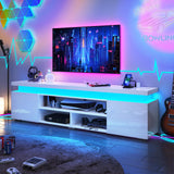 LED TV Stand for 95 Inch TV, Modern Gaming TV Stand with Power Outlet, High Gloss TV Console Entertainment Center with Storage for Living Room, Bedroom (83 Inch,White) Hlivelood