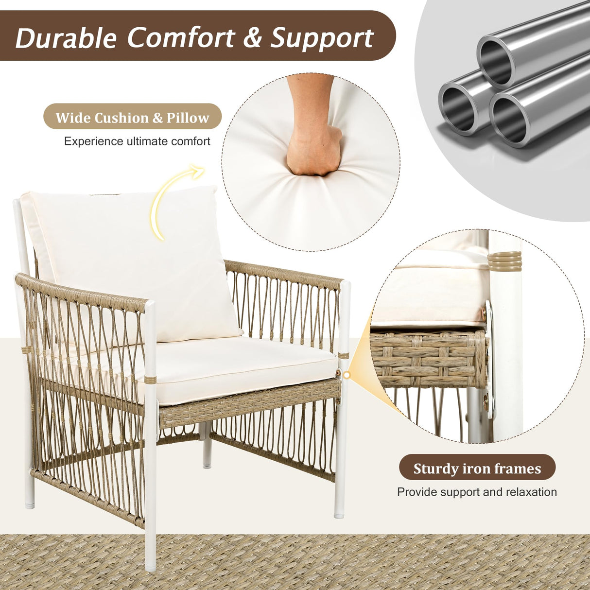 Modern 5-Piece Outdoor Patio Dining Set, All-Weather Acacia Wood Extendable Round Dining Table with 12inch Butterfly Leaf and 4 Rattan Arm Chairs for Backyard, Garden, Poolside CKLMMC