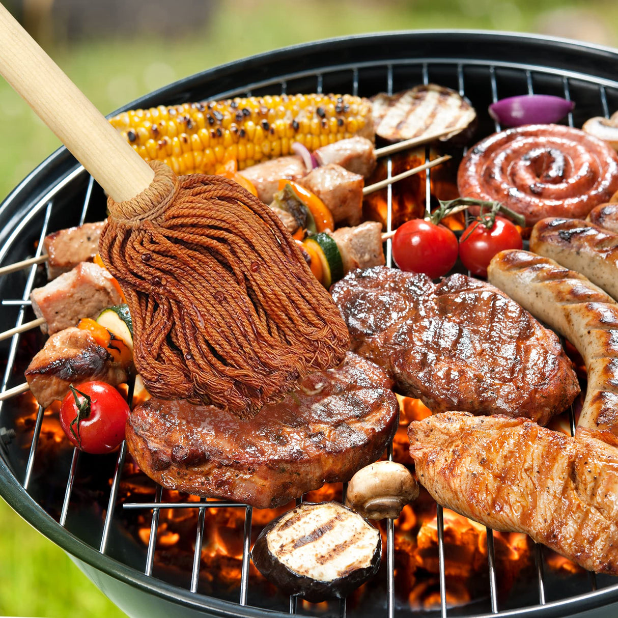 LZMS 10 Packs Backyard 12" Grill Brush - BBQ Grill Basting Brush Mop - Grill Brush for Outdoor Grill - BBQ Brush for Picnic Barbeque Grilling Smoking Steak - Lightweight, Easy Dipping, Food Grade LZMS