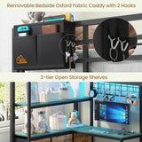 DICTAC Bunk Bed with L-Shaped Desk,5 Storage Drawers and 2 Shelves Metal Twin XL Over Twin Bunk Bed with LED Lights and Charging Station,bunk Beds with Safety Guardrail & Ladder,Space-Saving,Black DICTAC