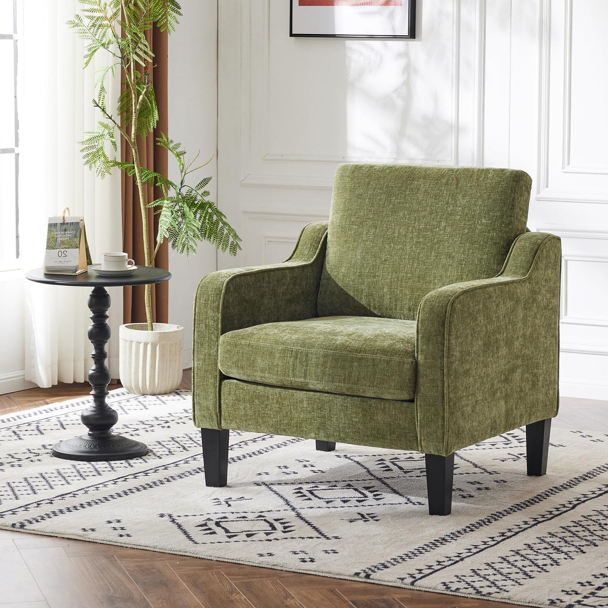 VINGLI Accent Chair for Living Room Chairs Olive Green Reading Chair for Bedroom Scooped Arm Chair Mid Century Modern Accent Chairs Upholstered Comfy Chair for Apartment, Waiting Room VINGLI