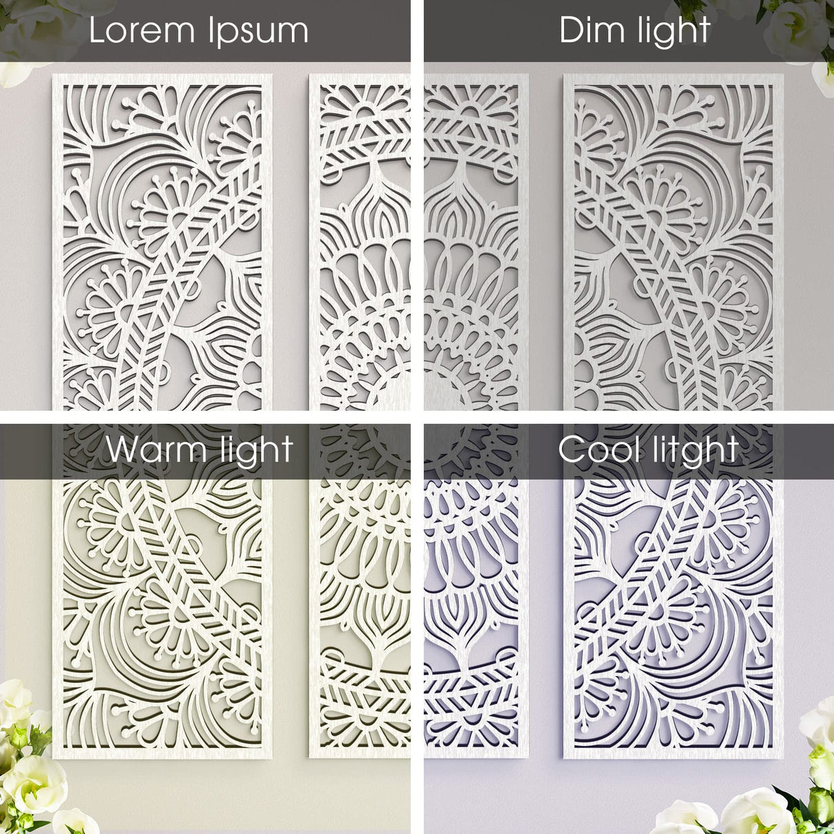Blulu 3pcs Mandala Wall Art Carved Wood Wall Art Floral Aesthetic Wooden Plaque Set Wood Carving Decor Farmhouse Modern Cutout Plaque for Home Bathroom Decoration(15.8 x 5.1 Inch,White) Blulu