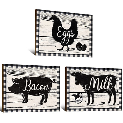 Jetec 3 Pieces Farmhouse Kitchen Signs Cow Rooster and Pig Decors 7.9 x 5.9 Inch Rustic Wooden Signs Country Wall Decorations for Kitchen Wall Decor and Home Decor (Rustic Style) - WoodArtSupply