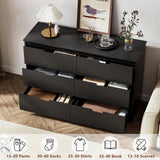 6 Drawers Black Dresser for Bedroom, Wood Large Double Dresser with Hidden Handles, Modern Dressers & Chests of Deep Drawers for Hallyway, Entryway Tradare