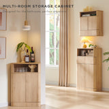 ACCOHOHO Modern Minimalist Bathroom Medicine Cabinet with Adjustable Shelf, Sliding Drawer and Magnetic Push Latch, Above Toilet Wall Mounted Hanging Storage Cabinet, Natural Oak ACCOHOHO