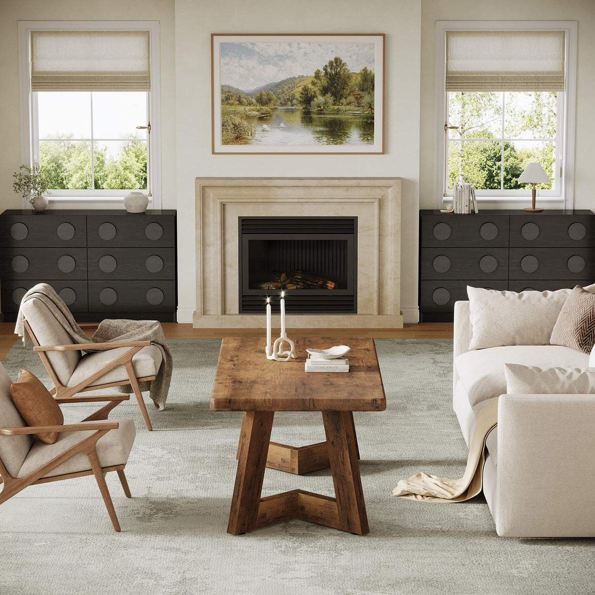 Tribesigns Coffee Table, Farmhouse Center Table with V-Shaped Legs, 47.2 x 23.6 Inches Rectangle Living Room Tables, Easy to Assemble, Rustic Brown Tribesigns