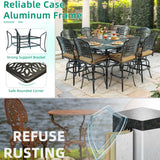 VIVIJASON 9-Piece High Patio Dining Set, Free-Rust Cast Aluminum Patio Bar Table and Chairs Set with 8 Swivel Bar Stools & 64" Bar Height Dining Table, Umbrella Hole for Backyard, Lawn, Garden VIVIJASON