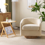 VINGLI 360°Swivel Accent Chair with Engineered Wood Base and Removable Cushion for Living Room, Bedroom, Curved Back Barrel Chair for Small Space, Upholstered Bucket Armchair, Teddy Khaki VINGLI