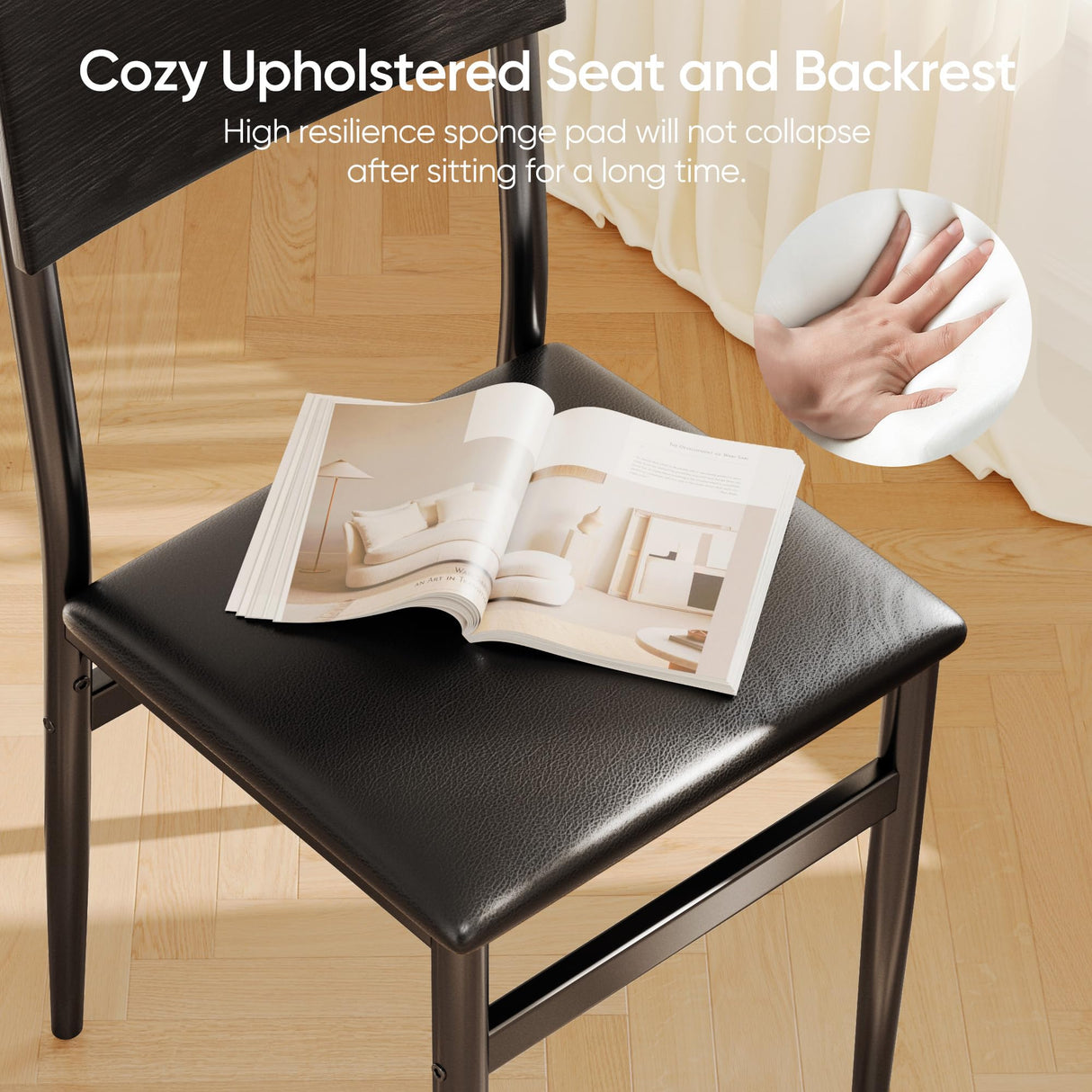 Ahomly 7-Piece Extendable Dining Table Set with 6 Padded Chairs, 63" Dining Table Set for 4-6, Kitchen Table Set with MDF Board & Metal Frame, for Small Space, Kitchen, Apartment, Black Ahomly