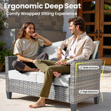 ovios Patio Loveseat, 2-Seater Outdoor Wicker Sofa Couch with Comfy Cushions, All Weather High Back Deep Seating Rattan Love Seat for Porch Deck Balcony, Grey ovios