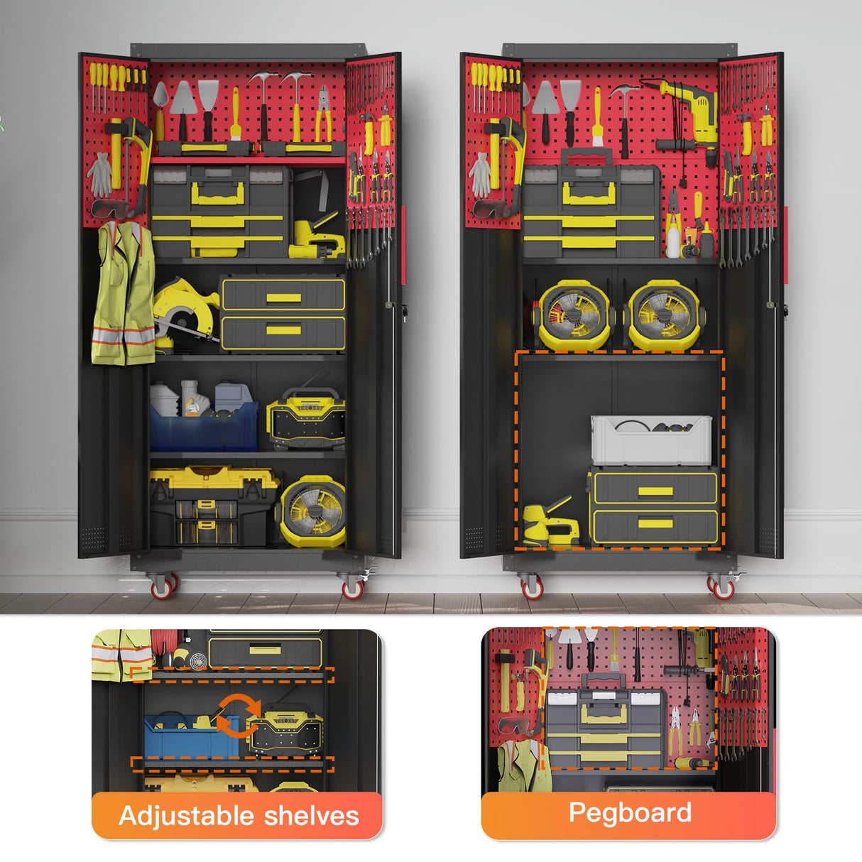 Kelueo Metal Garage Storage Cabinet, Tall Garage Cabinets with 5 Adjustable Shelves, Steel Tool Storage Cabinet with Wheels,Lockable Heavy Duty Garage Storage Cabinets for Garage, Warehouse Kelueo