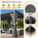 MELLCOM Louvered Pergola 12x24, Aluminum Pergola with Adjustable Louvered Roof, Outdoor Pergola with Waterproof Curtains and Nets, Dark Grey MELLCOM
