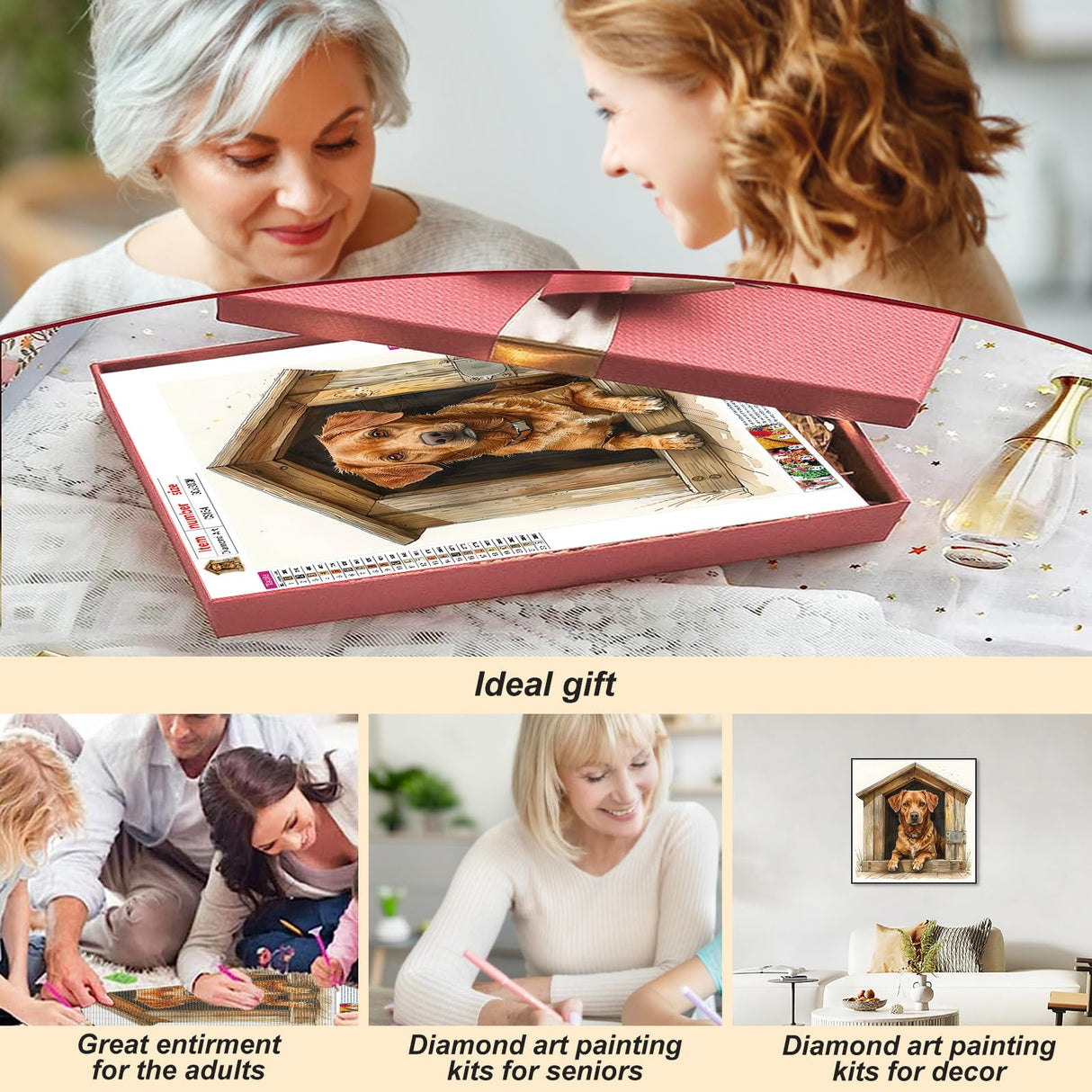 Acudotr Diamond Painting Kits for Adults, 5D DIY Diamond Art Kits for Beginners, Full Drill Diamond Painting Kits for Home Wall Decor, Dog, 12x12 Inch Acudotr