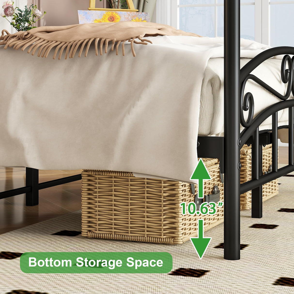 ARFARLY Full Size Bed Frame Four-Poster Metal Canopy Bed Frame Full with Headboard and Footboard Sturdy Slatted Structure No Box Spring Needed Black ARFARLY