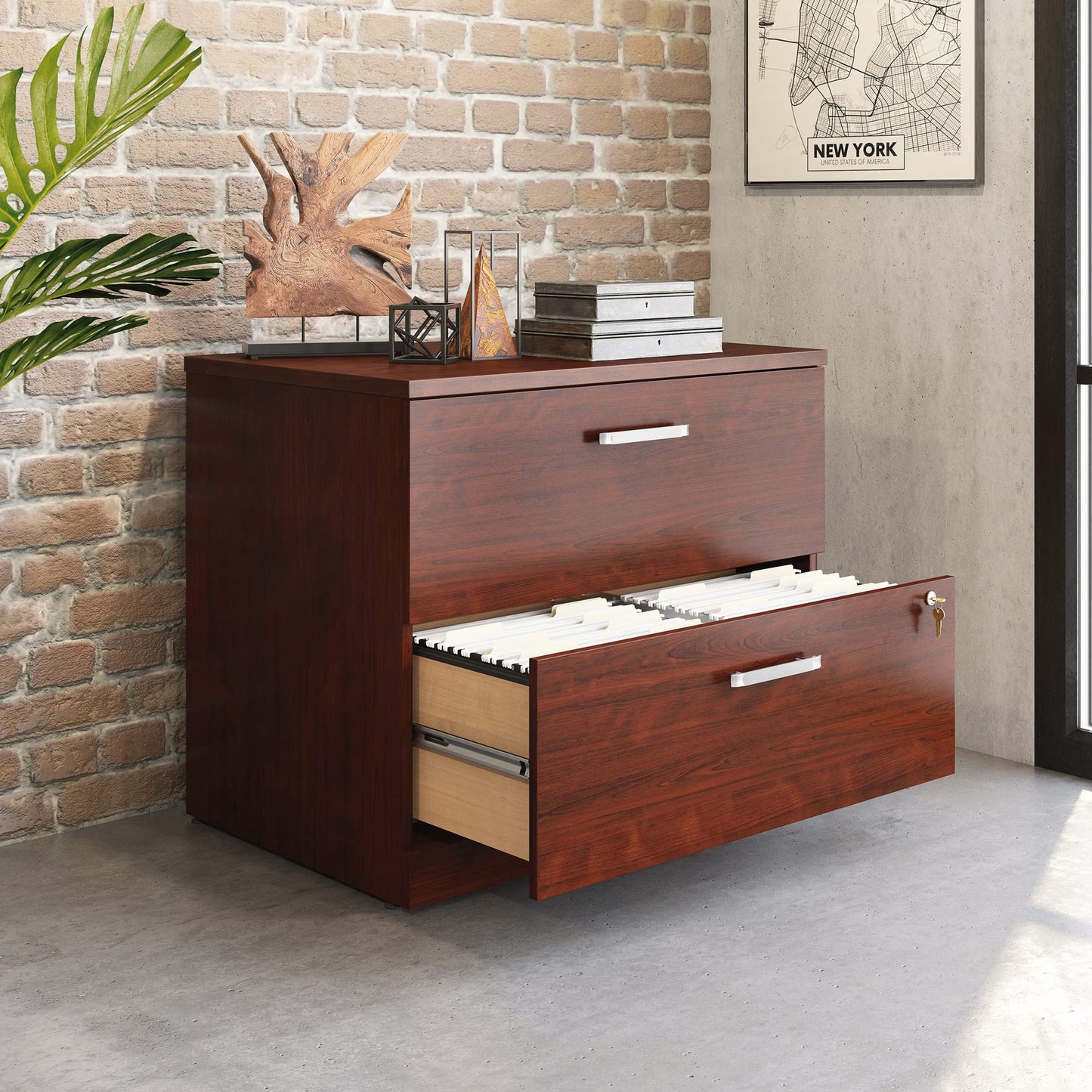 OFFICE WORKS BY SAUDER Affirm Commercial Lateral File Cabinet, L: 35.43" x W: 23.47" x H: 29.29", Classic Cherry - WoodArtSupply