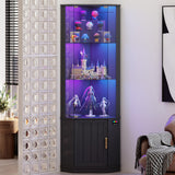 Lvifur 69" Corner Glass Display Cabinet with RGB Lights,3-Tier Movable Glass Shelves,Curio Display with Human Body Sensor,Bookcase with Storage Cabinet for Toys,Books,Collectibles,Liquor,Black Lvifur