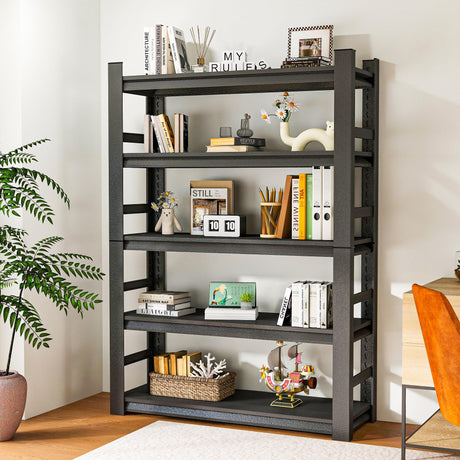 5 Tiers Book Shelves, Office Shelf Organizer, Heavy Duty Book Shelving, Adjustable Bookshelf, Freestanding Book Shelves, Book Shelves for Living Room, Black Bookshelves (47.2"W*23.6"D*72"H) BEESTMUEBLE
