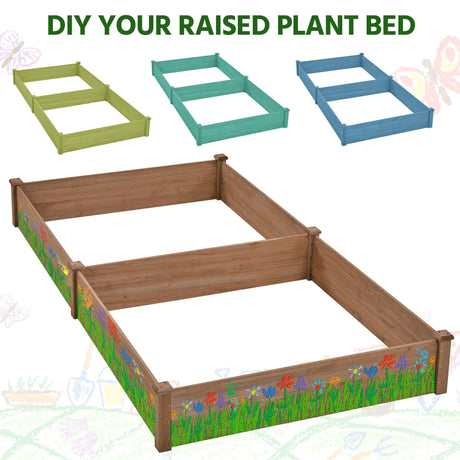 Yaheetech 8×4ft Wooden Horticulture Raised Garden Bed Divisible Elevated Planting Planter Box for Flowers/Vegetables/Herbs in Backyard/Patio Outdoor, 93 x 48 x 10in, Dark Brown Yaheetech