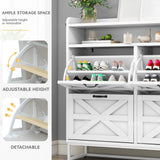 DWVO White Farmhouse Storage Shoe Cabinet with 4 Flip Drawers for 24 Pairs,Shoe Organizer with Metal Legs for Entryway, Living Room, Hallway DWVO