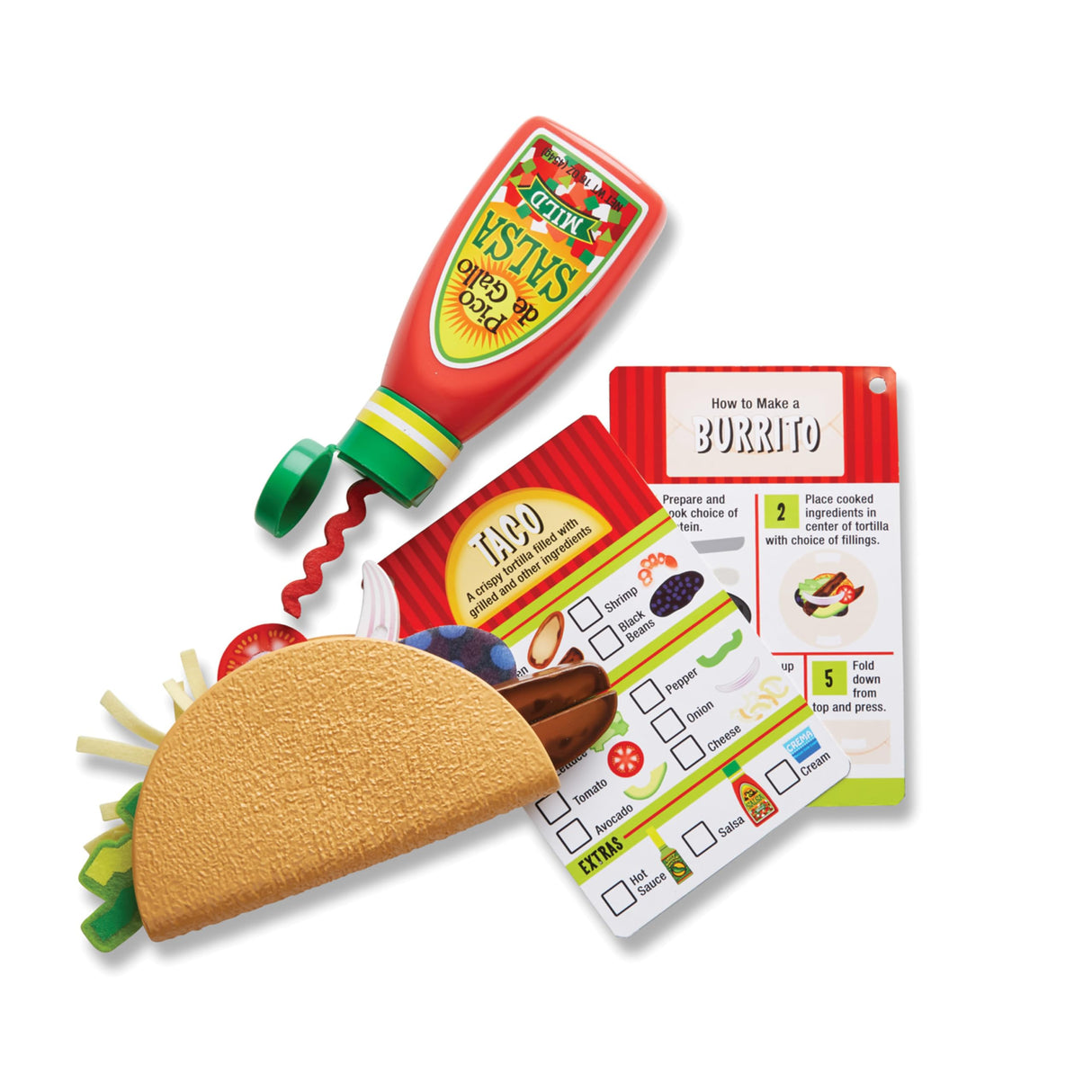 Melissa & Doug Fill & Fold Taco & Tortilla Set, 43 Pieces – Sliceable Wooden Mexican Play Food, Skillet, and More - Pretend Play Kitchen Toy For Kids Ages 3+, 16.1 x 12.0 x 2.75 Melissa & Doug