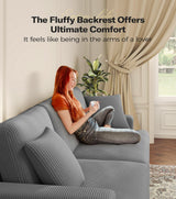 Kidirect 87in Corduroy Couch, Sofas for Living Room No Tool Assembly, Comfy Couches for Living Room 21in Deep Seats, Oversized Loveseat Sofa with 2 Pillows, 3 Seater Couch for Bedroom,Grey Sofa Kidirect