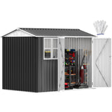 DWVO 8' x 6' Outdoor Storage Shed, Waterproof Metal Garden Shed with Windows, Lockable Doors, and Sloped Roof for Patio, Backyard, Lawn, Tool Storage, Bike Shed, Pet Shelter (Gray + White) DWVO