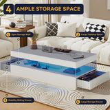 Breezestival 47" High-Glossy LED Coffee Table with 2 Sliding Drawers, Living Room Storage Coffee Tables, Modern Stylish Double-Layer Center Tables with LED Lights, White Breezestival