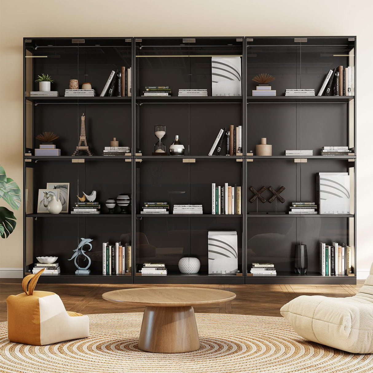 DoCred Display Cabinet with Glass Doors, 63" H Figurines Glass Display Case with 6 Color Lights, 4-Tier Curio Cabinet for Collectibles & Bedroom Living Room Office Storage Cabinets, Black DoCred