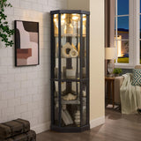 CKEASEAN Corner Curio Cabinet, 70" H Lighted Glass Display Cage with Tempered Glass Doors and 5 Adjustable Shelves, Light Bulb Inclued, Wine Bar China Cabinet for Living Room (Black) CKEASEAN