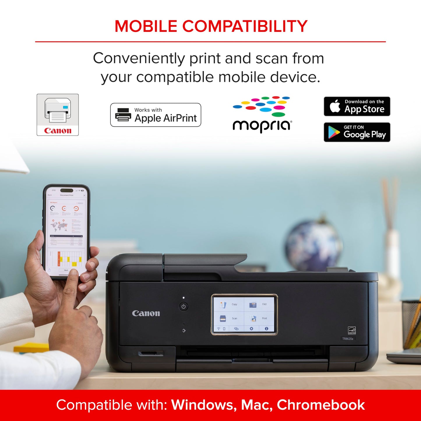 Canon PIXMA TR8620a - All-in-One Printer Home Office|Copier|Scanner|Fax|Auto Document Feeder | Photo, Document | Airprint (R), Android, Black, Works with Alexa