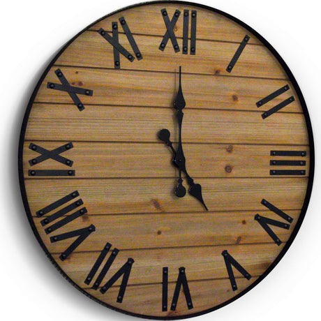 Wallcharmers Large Oversized Rustic Wall Clock, 24” | Handmade with Real Wood and Roman Numerals Wallcharmers