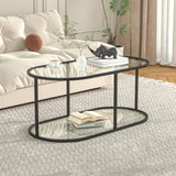 Wolawu Coffee Table Black Glass Coffee Table for Living Room,2 Tiers Oval Center Table with Sturdy Metal Frame,Modern Tempered Glass Accent Table for Bedroom Home Office Wolawu