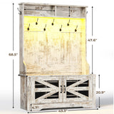 Itaar Hall Tree with Bench and Shoe Storage, 5-in-1 Entryway Bench with Coat Rack, 10 Shoe Cubbies & 9 Coat Hooks, Barn Door & Adjustable Shelf (Vintage White) Itaar