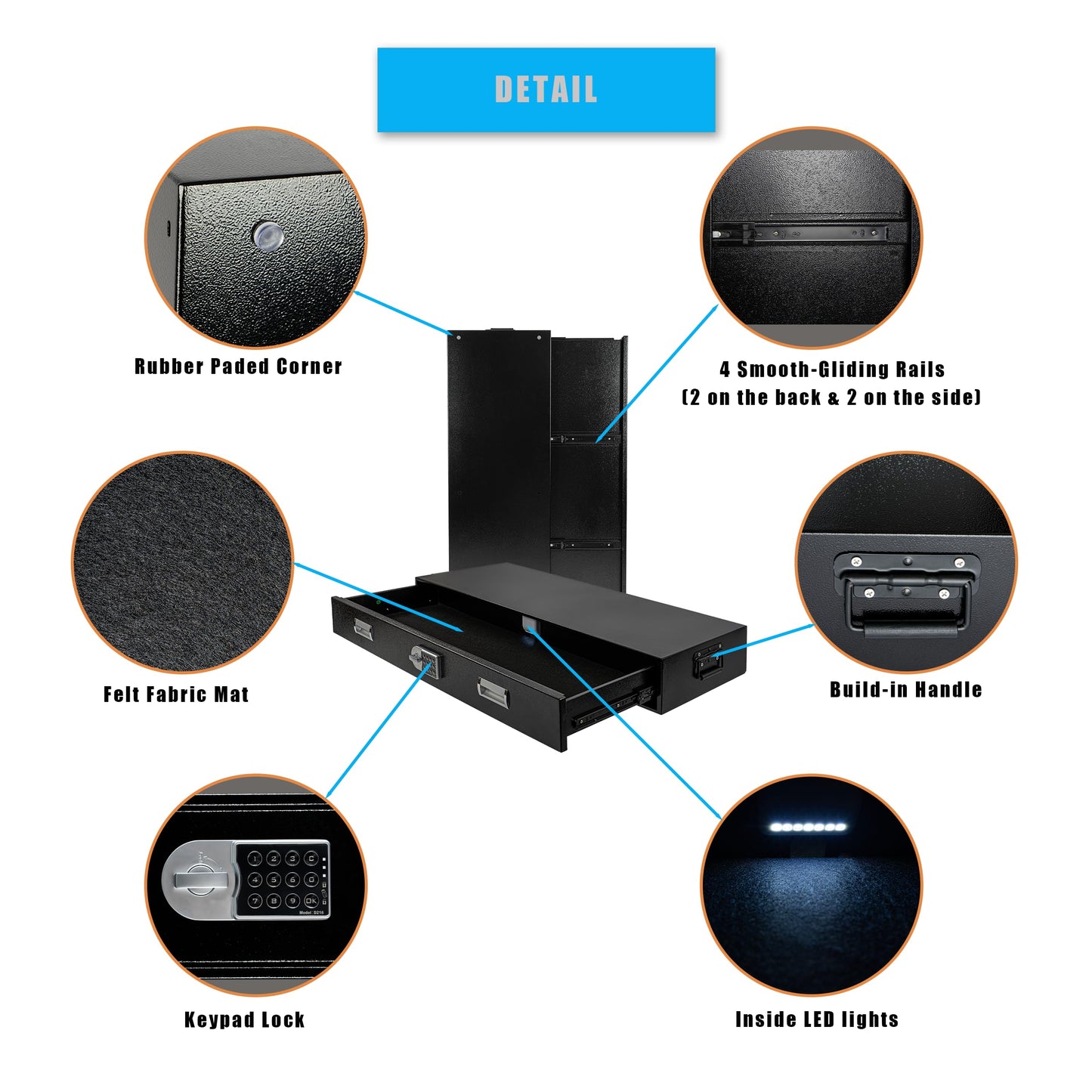 Pochar Under Bed Gun Safe Drawer for AR Rifle - Long Storage Case for Car Trunk Gun Storage - Rifle Safes for Home Rifle and Pistols, Horizontal and Vertical Gun Safe